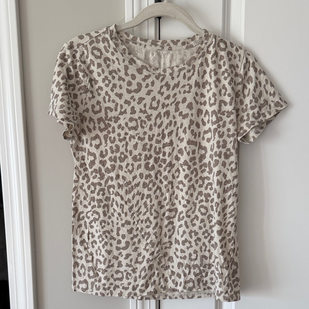 Lucky Brand Beige Leopard Print Short Sleeve Tee